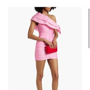 ROTATE pink Birger Christensen one-shoulder satin ruffle organza cocktail dress
